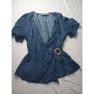 Inner Circle Women Chambray Wrap Top Women Size Large